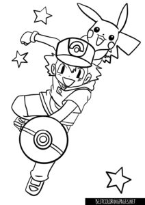 Ash and Pikachu free printable coloring pages