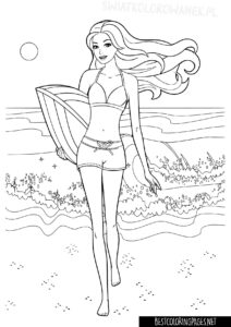 Barbie beach day coloring page with sun