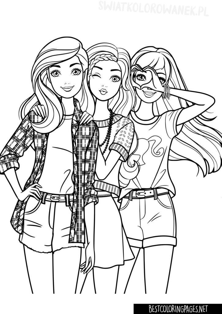 Barbie with friends - Free printable coloring pages