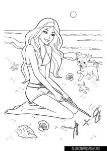 Barbie with puppy at beach