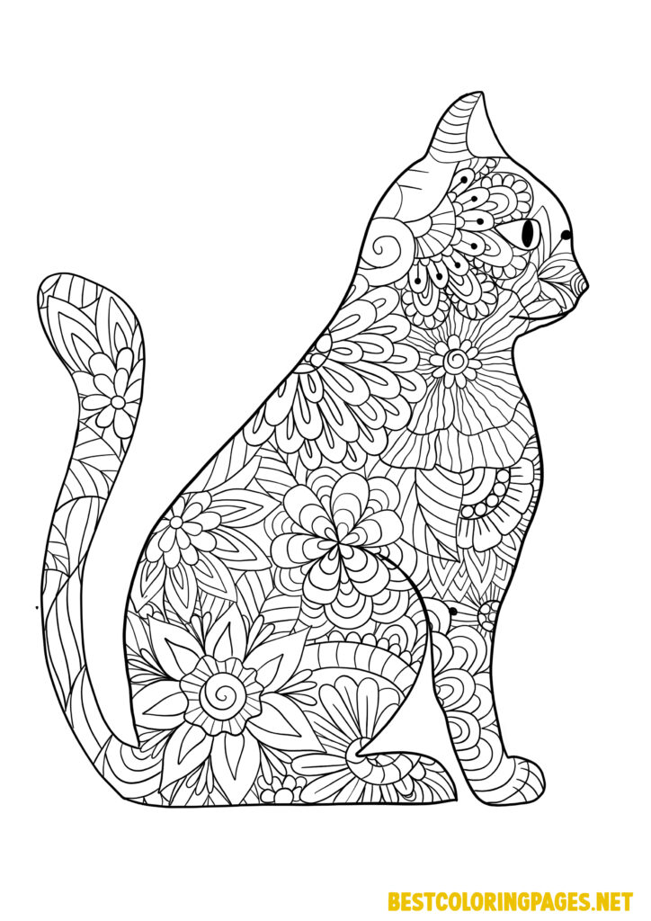 Cat coloring page for adult - Free printable coloring pages