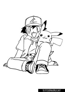 Coloring Page Ash and Pikachu