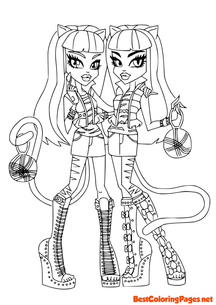 Coloring pages Monster High Twins Cats