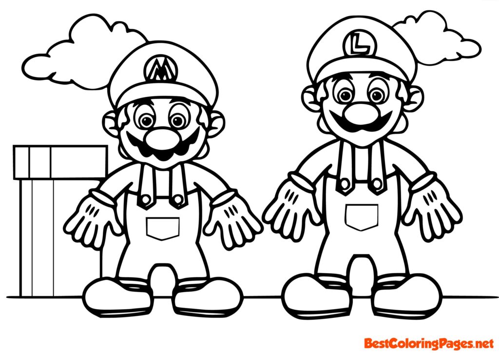 Luigi and Mario Colouring - Free printable coloring pages