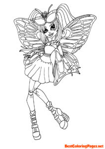 Monster High doll with butterfly wings colouring page