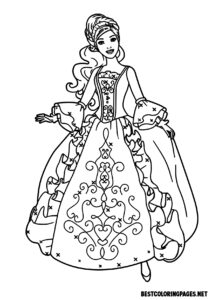 Princesses coloring pages. Princess in a ball gown Coloring book