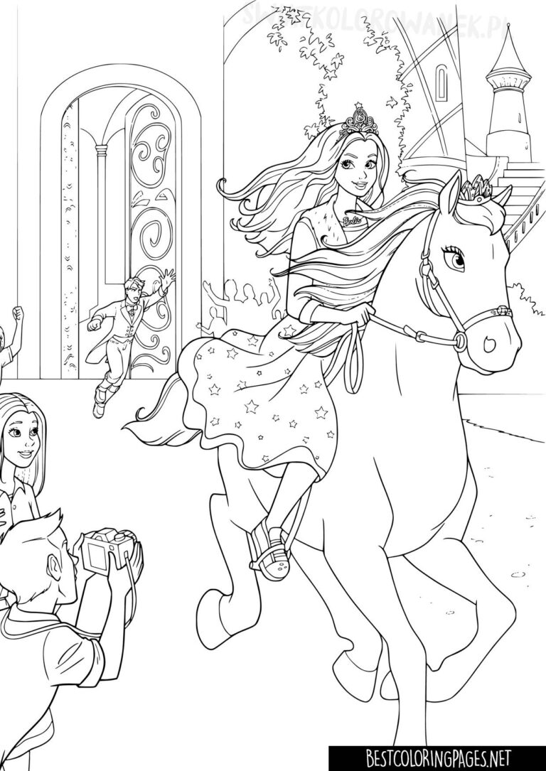 barbie on a horse colouring page