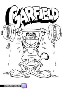 Garfield at the gym coloring page