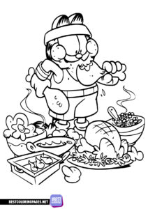 Garfield loves to eat coloring page