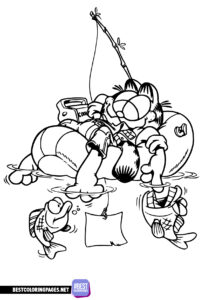 Garfield on the fish coloring page