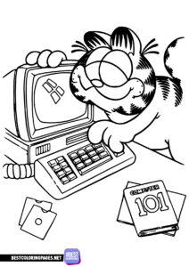 Garfield with computer coloring page