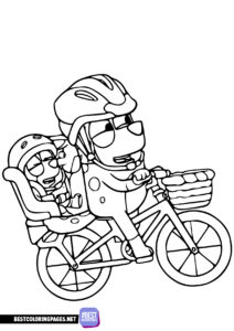 Bluey coloring pages on a bike.