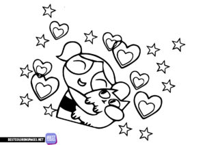 Powerpuff girls with a kitten coloring pages