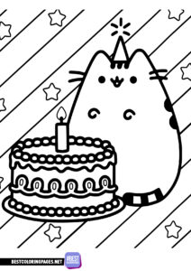 Pusheen birthday coloring page