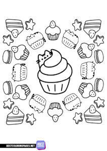 Pusheen cupcake coloring pages
