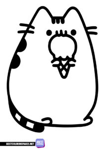 Pusheen is eating an ice cream coloring page