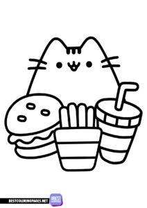 Pusheen likes to eat coloring page