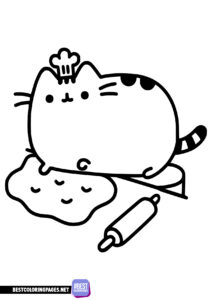 Pusheen makes cupcakes coloring page