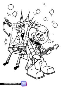 SpongeBob and Sandy Printable Coloring Page