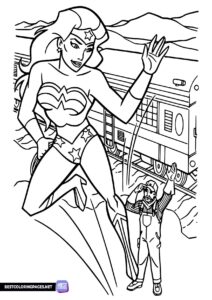 Wonder Woman action coloring sheet