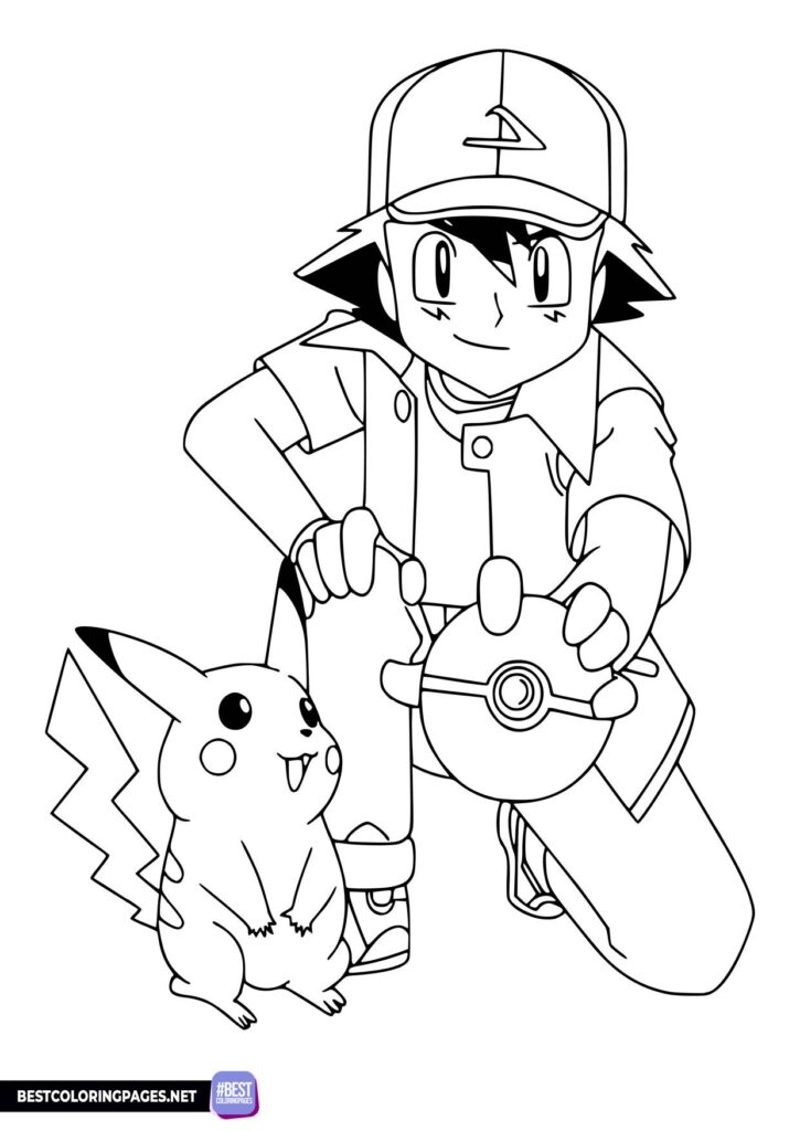 Ash and Pikachu coloring page