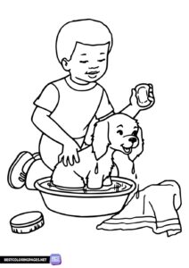 Caring for a dog coloring page