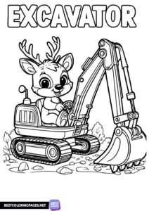 Coloring page Reindeer on a backhoe