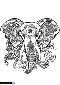 Coloring page for adults elephant mandala