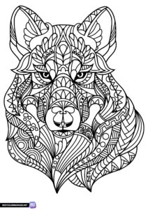 Coloring page for adults wolf mandala