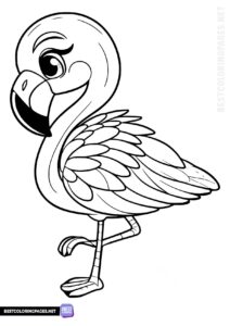 Coloring page for children with a flamingo