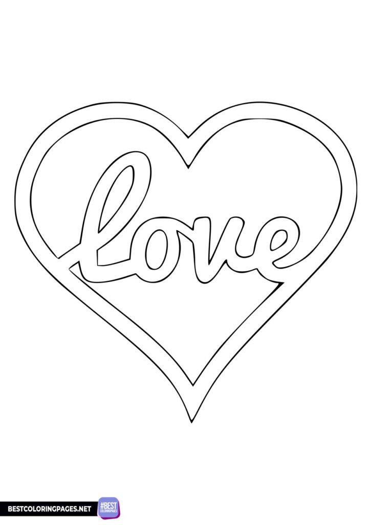 Coloring page heart with the word Love