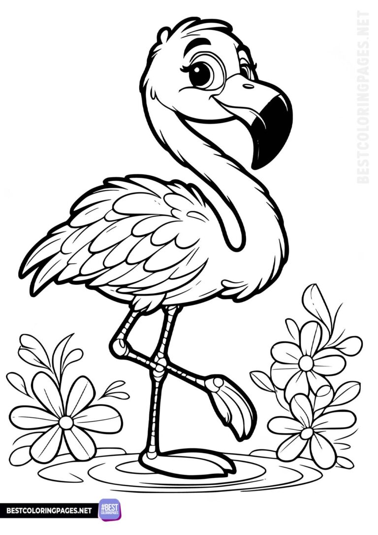 Cute flamingo coloring page to print