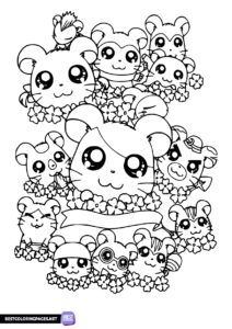 Cute kawaii animals coloring page