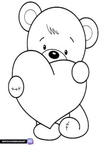 Cute teddy bear with heart coloring page