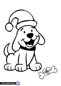 Dog in a Santa hat coloring page