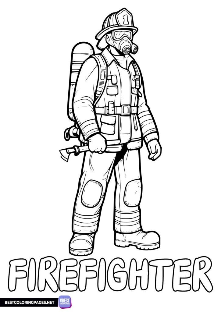 Firefighter coloring page. Professions coloring pages