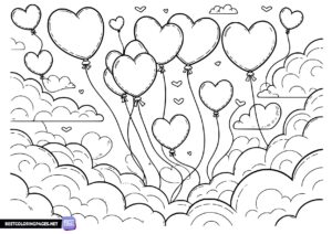 Hearts balloons coloring page