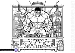 Hulk in the laboratory coloring book page