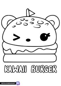Kawaii burger coloring page for kids