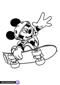 Mickey Mouse on a skateboard coloring page