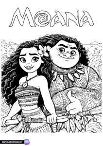 Moana and Maui coloring page