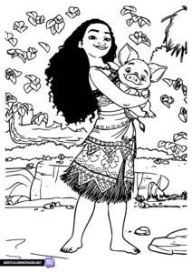 Moana and friend coloring page