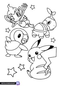 Pikachu and Pokemons coloring page