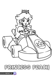 Princess Peach is driving a go-kart coloring page