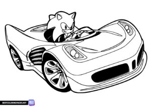 Sonic in the car coloring page