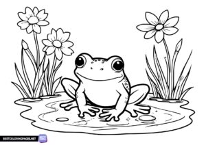 Spring coloring pages - frog and flowers