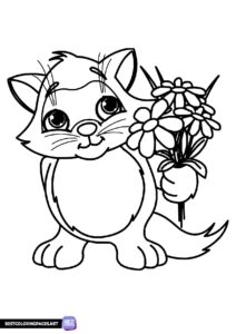 Spring kitten coloring page for children