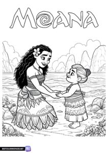 Moana with her grandmother coloring page