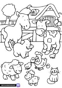 Animals on the farm coloring page