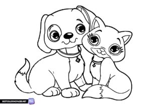 Cat and dog coloring sheet for girls